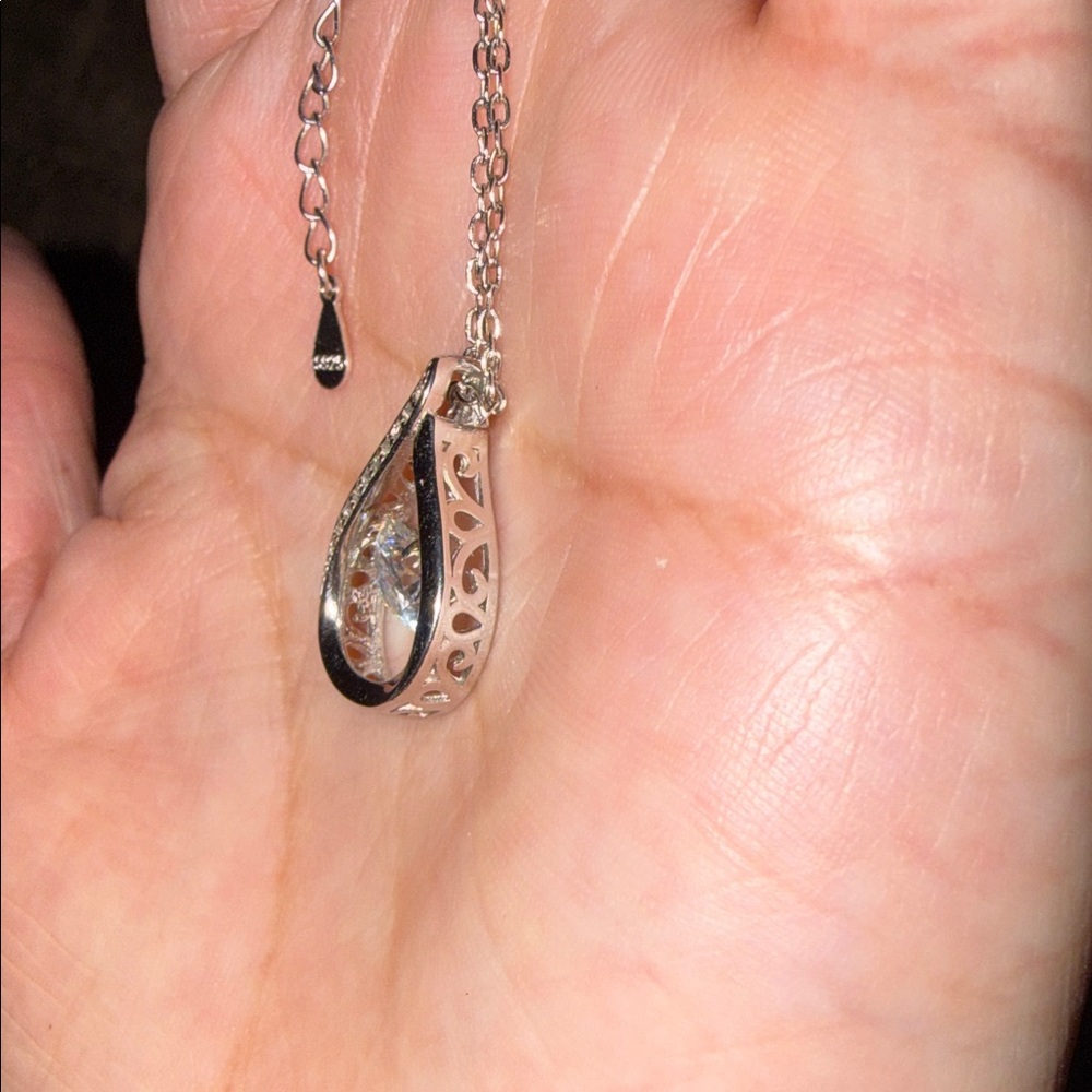 Elegant Silver Mossanite Teardrop Pendant Necklace - Picture 4 of 4